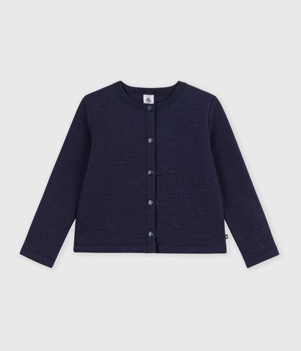 Cardigan enfant en coton uni bleu marine