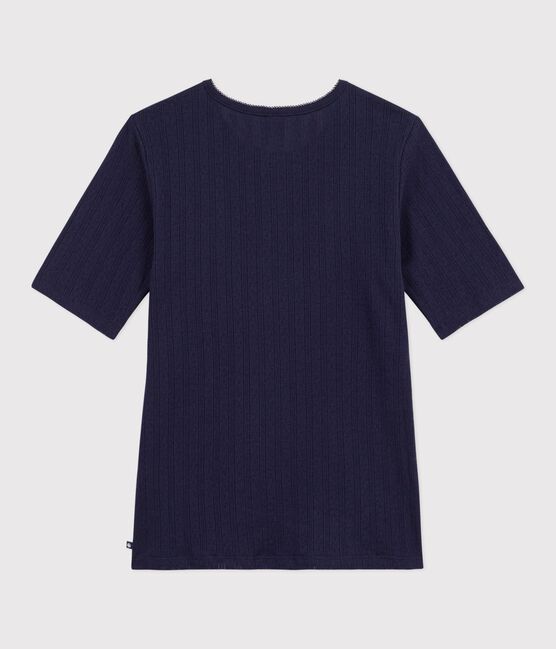 Tee-shirt femme en coton manches courtes uni bleu SMOKING