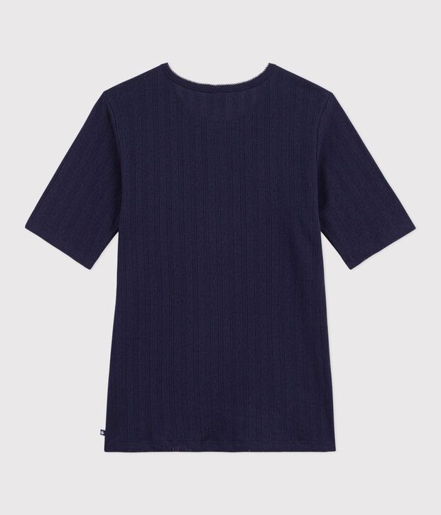 Tee-shirt femme en coton manches courtes uni bleu marine