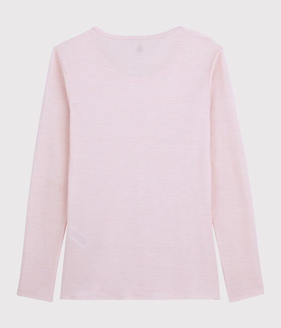 T-shirt laine et coton Femme rose CHARME/blanc MARSHMALLOW