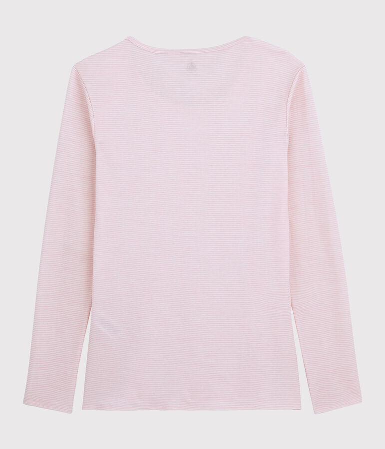 T-shirt laine et coton Femme rose/blanc