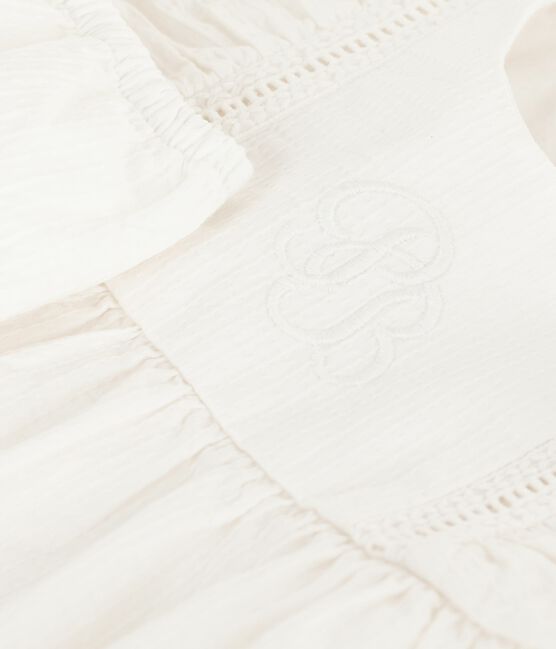 Robe bébé en coton sans manche unie et brodée avec son bloomer blanc ECUME
