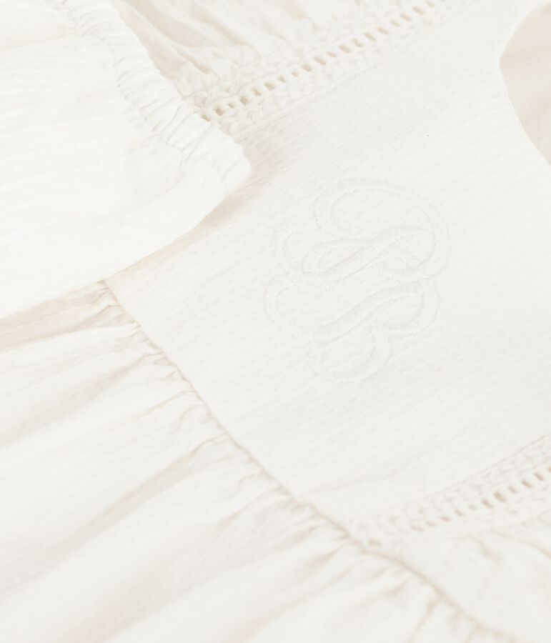 Robe b&eacute;b&eacute; en coton sans manche unie et brod&eacute;e avec son bloomer blanc ECUME