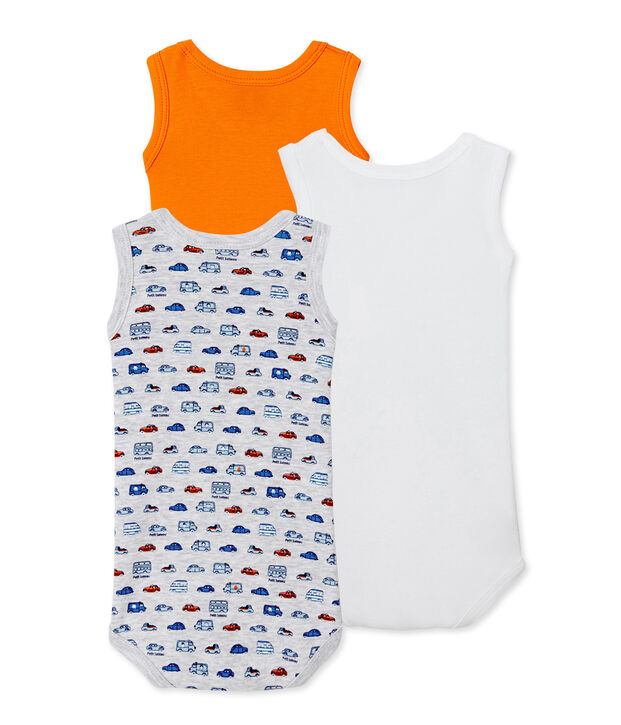 Lot de 3 bodies b&eacute;b&eacute; gar&ccedil;on sans manches blanc