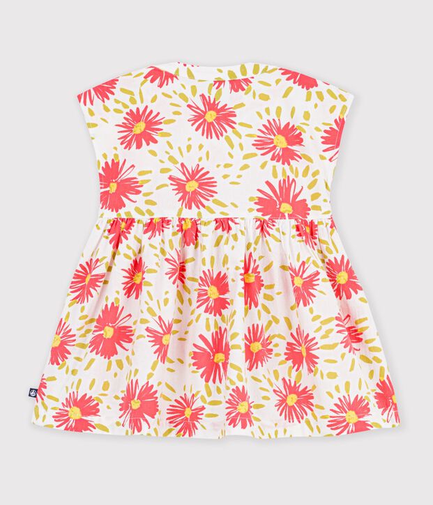 Robe b&eacute;b&eacute; en coton manches courtes imprim&eacute;e blanc/multicouleur