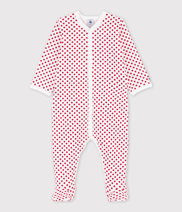 Dors-bien b&eacute;b&eacute; &agrave; pois en c&ocirc;te blanc/rouge