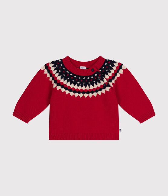 Pull en tricot contenant de la laine bébé rouge STOP/ MULTICO