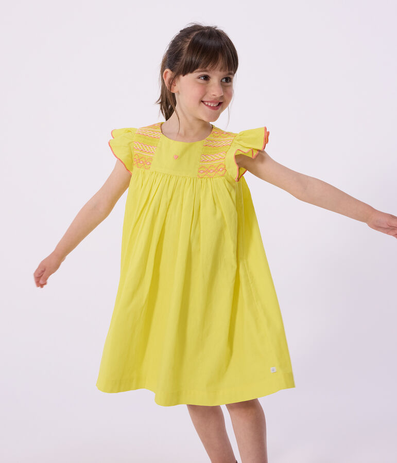 Robe enfant manches courtes en coton jaune