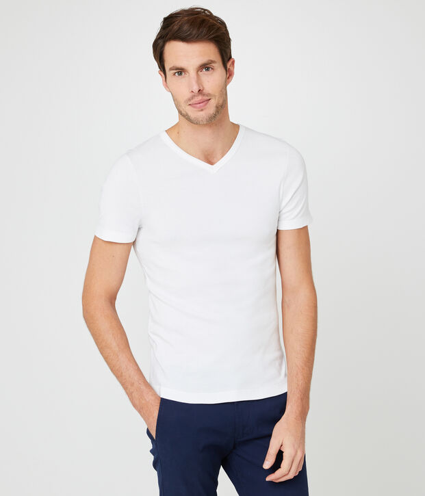 Tee-shirt manches courtes col V homme blanc