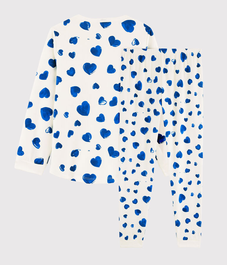 Pyjama c&oelig;urs bleus petite fille en molleton blanc/bleu