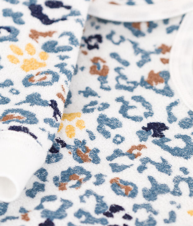 Pyjama b&eacute;b&eacute; en bouclette &eacute;ponge blanc/multicouleur