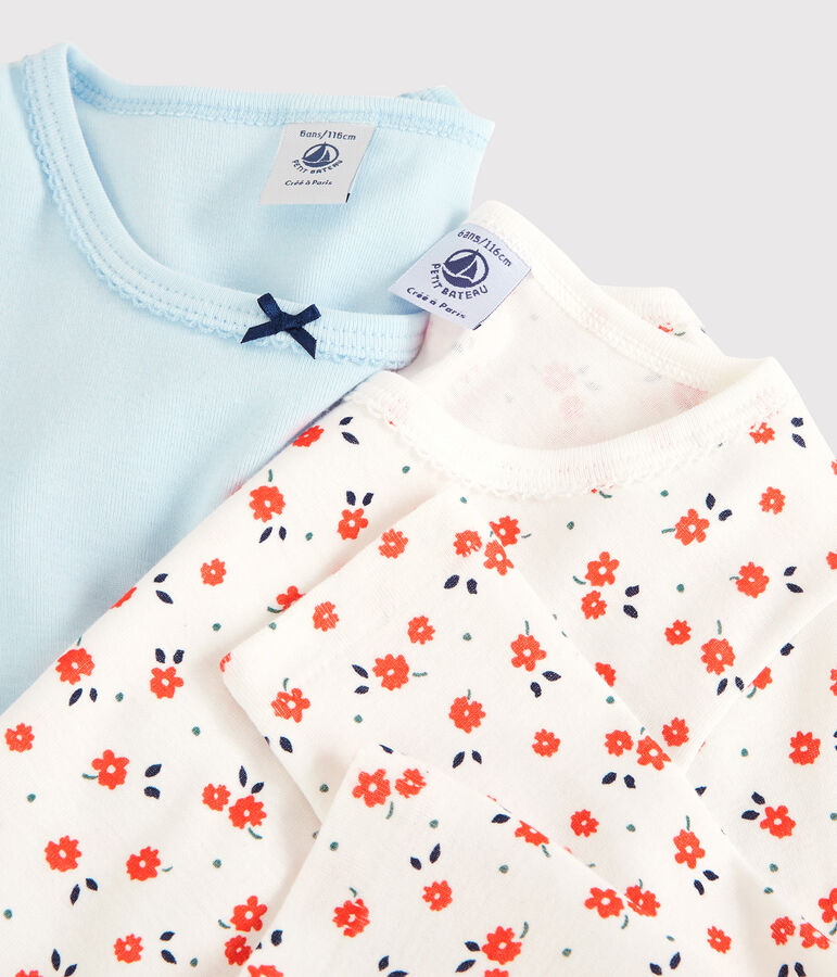 Lot de 2 tee shirts manches longues imprim&eacute; fleuri petite fille en coton biologique multicouleur