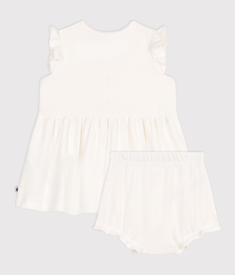 Robe blanche b&eacute;b&eacute; en nid d'abeille &agrave; manches courtes et bloomer blanc MARSHMALLOW