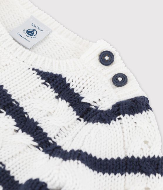Pull en tricot torsadé bébé blanc MARSHMALLOW/bleu SMOKING