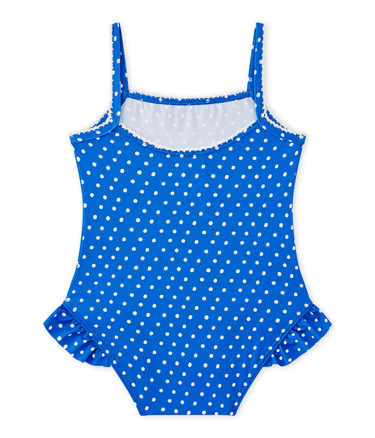Maillot de bain b&eacute;b&eacute; fille &agrave; pois bleu PERSE/blanc MARSHMALLOW