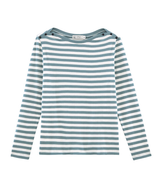 Tee-shirt manches longues femme bleu FONTAINE/blanc MARSHMALLOW