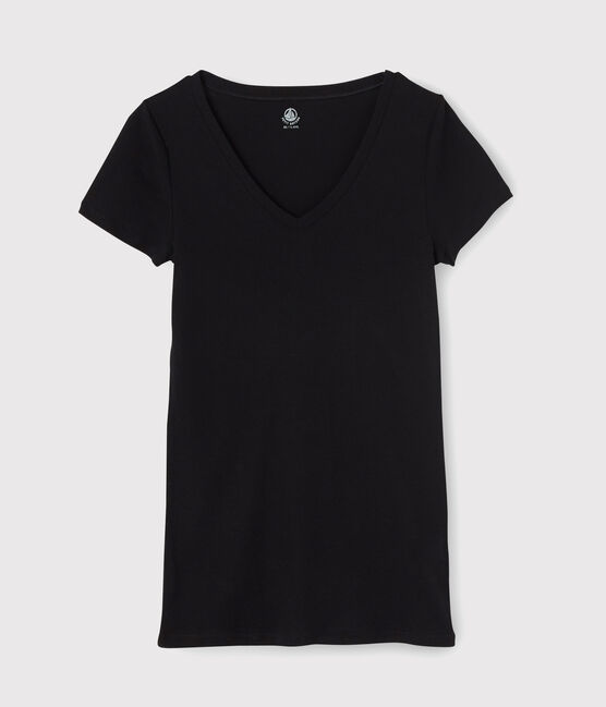 Tee-shirt L'ICONIQUE col V en coton Femme noir NOIR