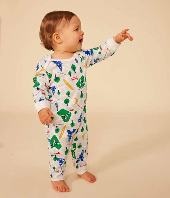 Pyjama sans pied imprimé Paris en coton bébé blanc MARSHMALLOW/bleu MEDIEVAL