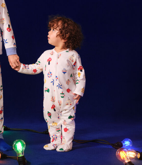 Pyjama en molleton gratté imprimé boules de Noël bébé blanc MARSHMALLOW/blanc MULTICO