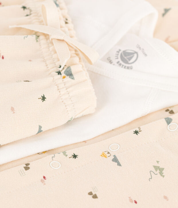 Ensemble imprim&eacute; en coton b&eacute;b&eacute; &eacute;cru/multicouleur