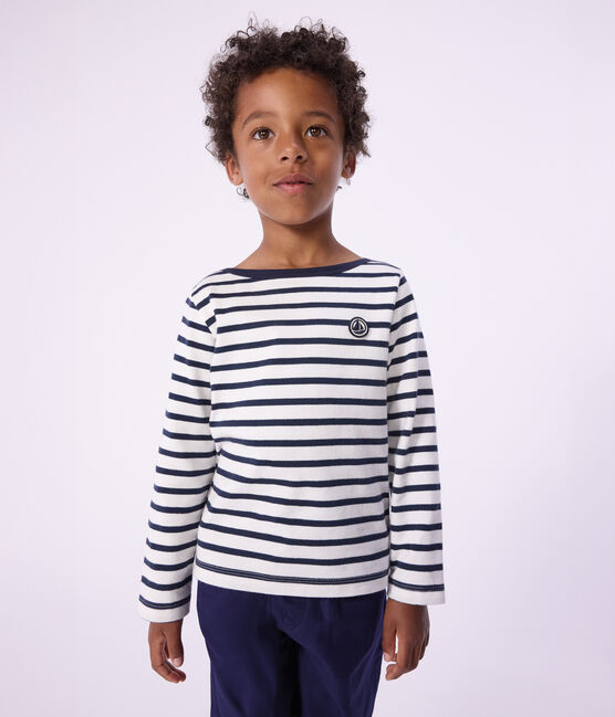Marinière en coton enfant fille / garçon blanc MARSHMALLOW/bleu SMOKING