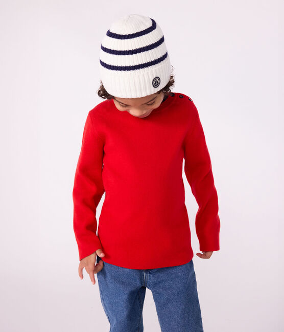 Bonnet enfant rayé en tricot doublé en polaire bleu MARSHMALLOW/ SOIR