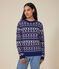 Pull jacquard laine et coton femme bleu MEDIEVAL/blanc MULTICO
