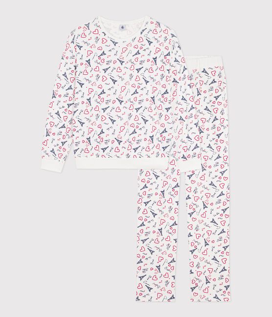 Pyjama femme en coton imprimé Paris blanc MARSHMALLOW/blanc MULTICO