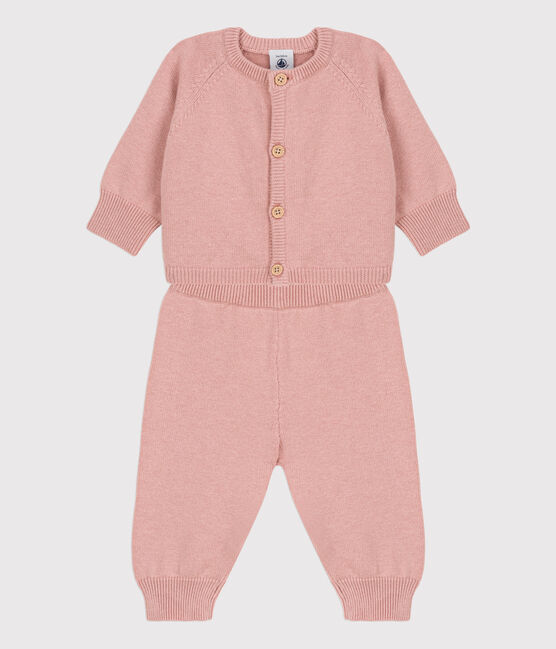 Ensemble 2 pièces bébé en tricot laine et coton rose SALINE
