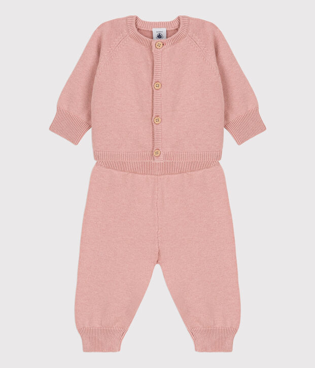 Ensemble 2 pi&egrave;ces b&eacute;b&eacute; en tricot laine et coton rose
