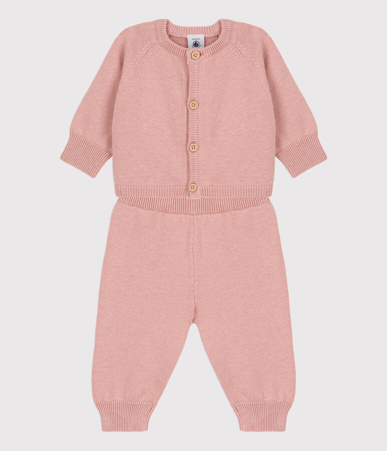 Ensemble 2 pi&egrave;ces b&eacute;b&eacute; en tricot laine et coton rose SALINE