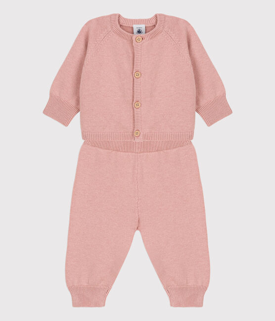 Ensemble 2 pièces bébé en tricot laine et coton rose SALINE