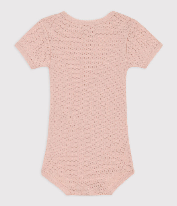 Body manches courtes b&eacute;b&eacute; en maille ajour&eacute;e rose
