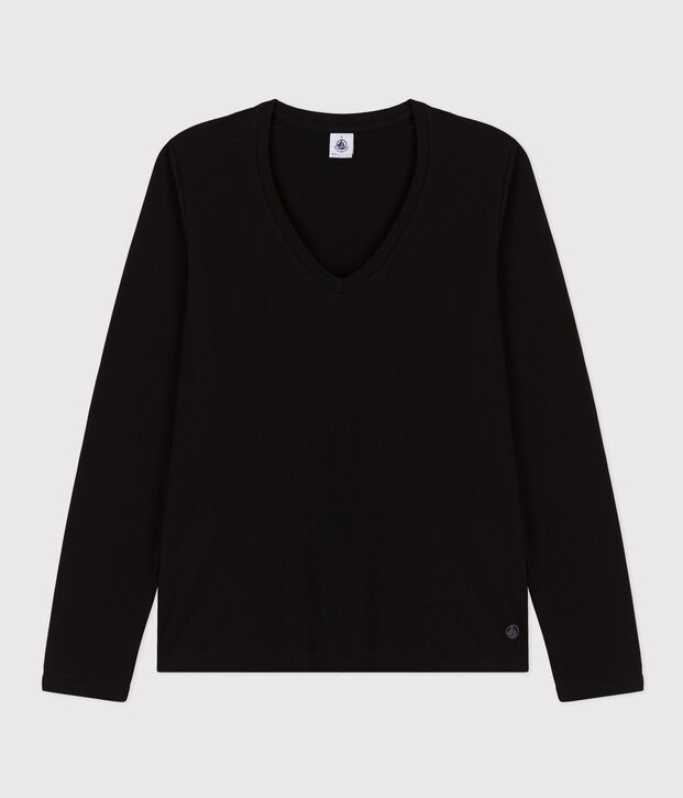 Tee-shirt LE DROIT col V en coton Femme noir