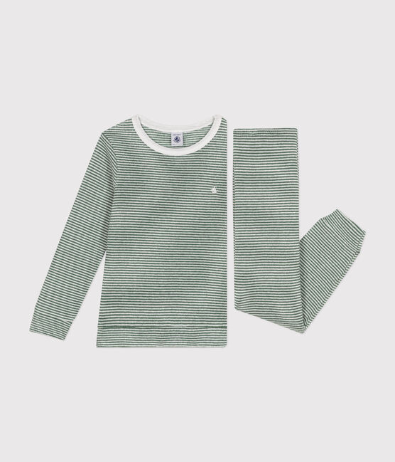 Pyjama rayé en bouclette éponge grattée enfant CROCO/ MARSHMALLOW