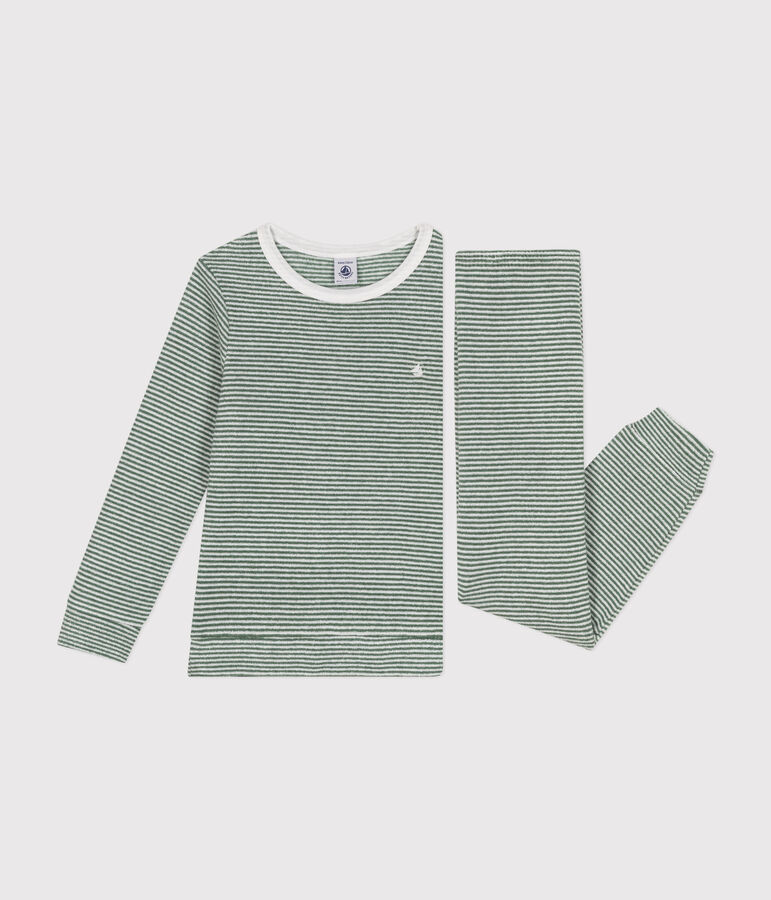 Pyjama ray&eacute; en bouclette &eacute;ponge gratt&eacute;e enfant CROCO/ MARSHMALLOW