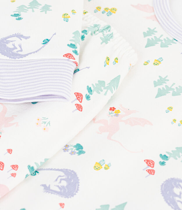 Pyjama enfant en molleton imprim&eacute; dragons blanc/multicouleur