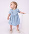 Robe bébé en coton manches courtes en chambray, brodée de cœurs bleu BLEU CLAIR