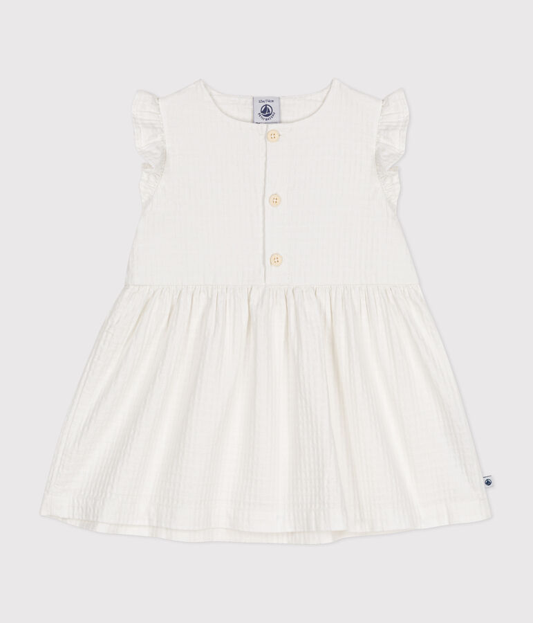 Robe sans manche en coton fa&ccedil;onn&eacute; b&eacute;b&eacute; blanc MARSHMALLOW