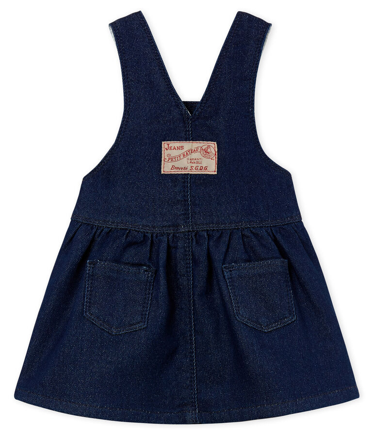 Robe salopette b&eacute;b&eacute; fille en maille effet denim bleu MEDIEVAL/beige ECRU CN