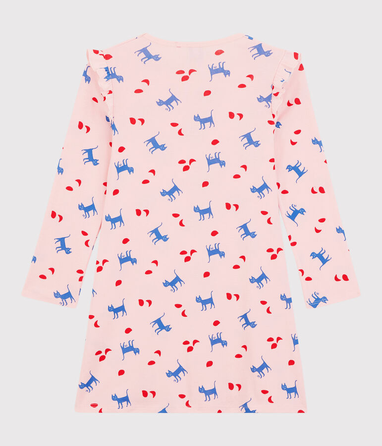 Chemise de nuit manches longues chats rose MINOIS/blanc MULTICO