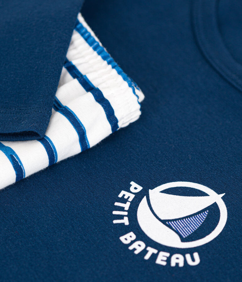 Pyjama  en coton manches longues blanc/bleu