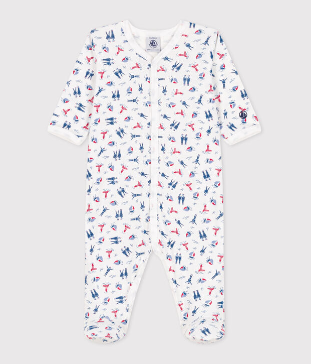 Pyjama b&eacute;b&eacute; en coton imprim&eacute; blanc/bleu/multicouleur