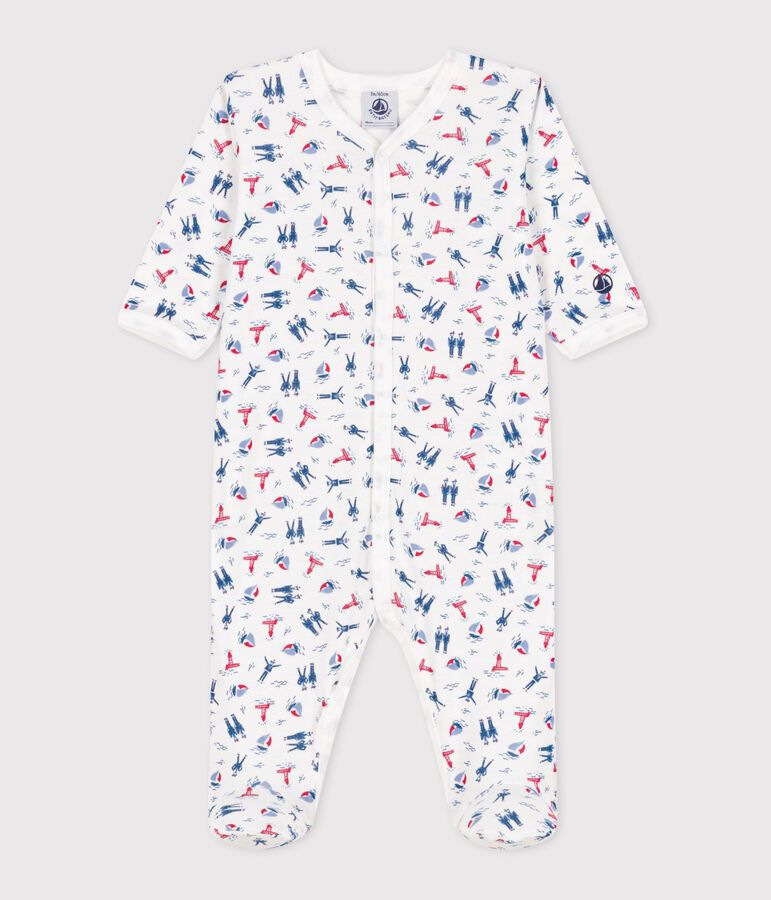 Pyjama b&eacute;b&eacute; en coton imprim&eacute; blanc ECUME/ JASMIN/ MULTICO