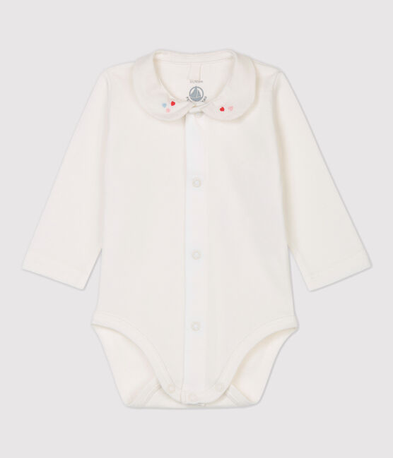 Body blanc à col bébé en coton biologique blanc MARSHMALLOW