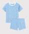 Pyjacourt imprimé bananes petit garçon-petite fille en coton bleu EDNA/blanc MARSHMALLOW