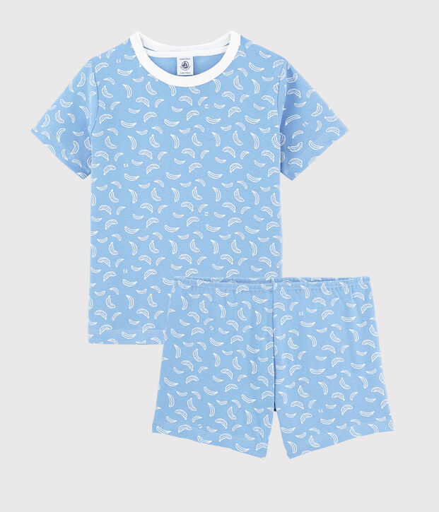 Pyjacourt imprim&eacute; bananes petit gar&ccedil;on-petite fille en coton bleu/blanc