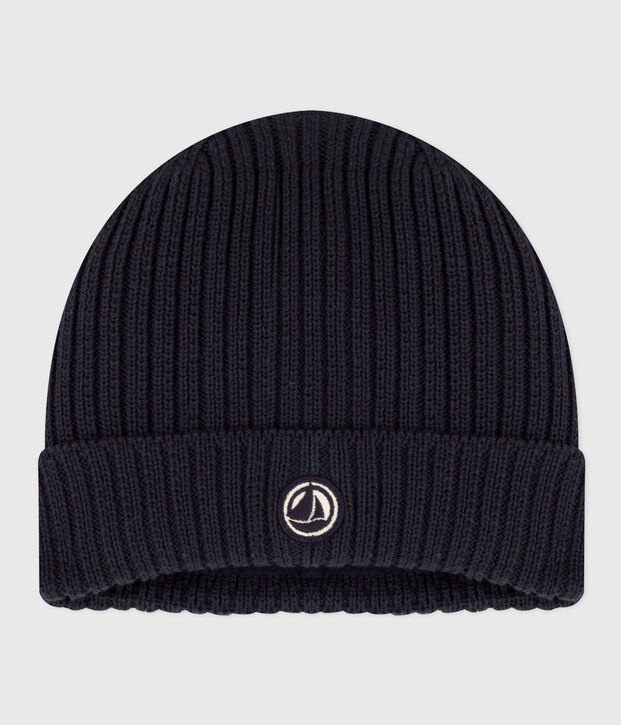 Bonnet en tricot doubl&eacute; en polaire enfant gar&ccedil;on-fille bleu marine