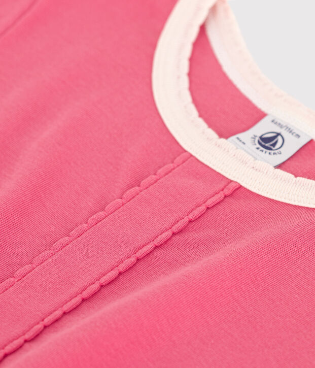 Robe enfant en coton manches courtes uni rose