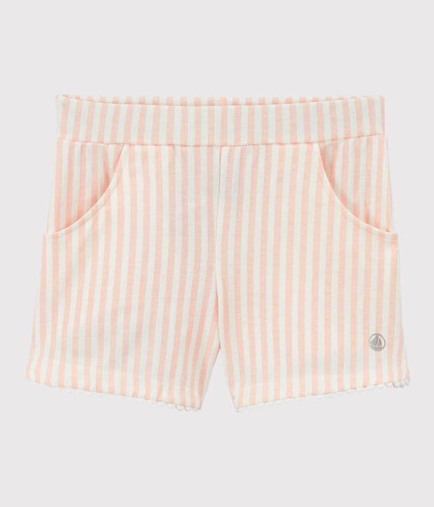 Short en jersey  enfant fille rose/blanc